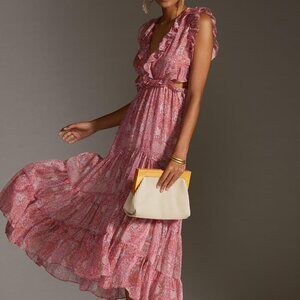 MISA Natasha Ruffled Floral Ruffle Midi Dress